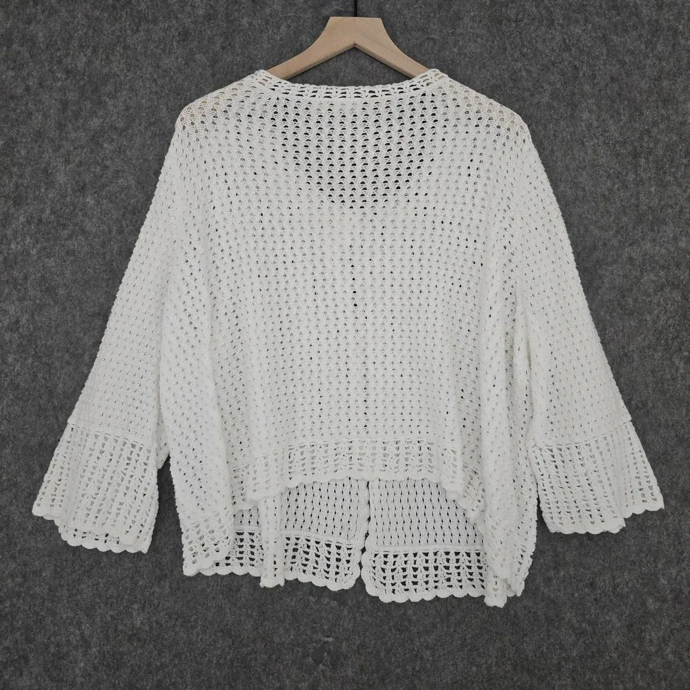 Cato Cardigan Sweater Womens 22/24W White Open Knit Crochet 3/4 Bell Sleeve - Picture 2 of 9